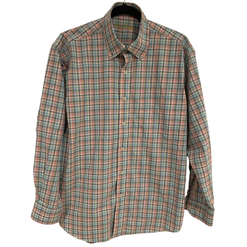 Alan Flusser Shirt Medium Multicolor Plaid Button Up Long Sleeve Casual Mens